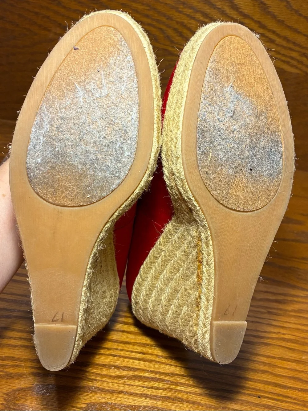 Nine West Red Satin Espadrille Peep Toe Wedges Size 8